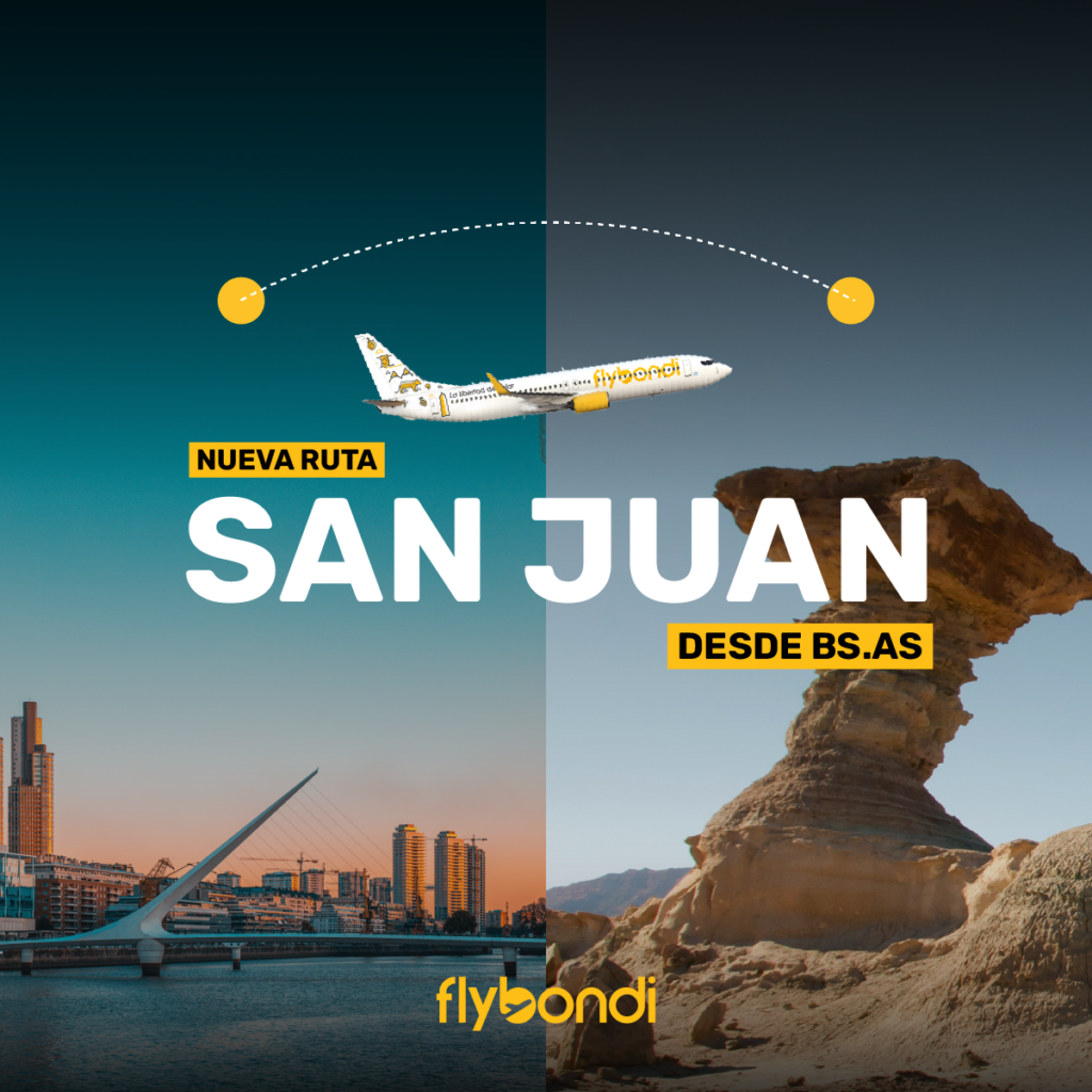 Flybondi lanzó la ruta entre Buenos Aires y San Juan con tickets